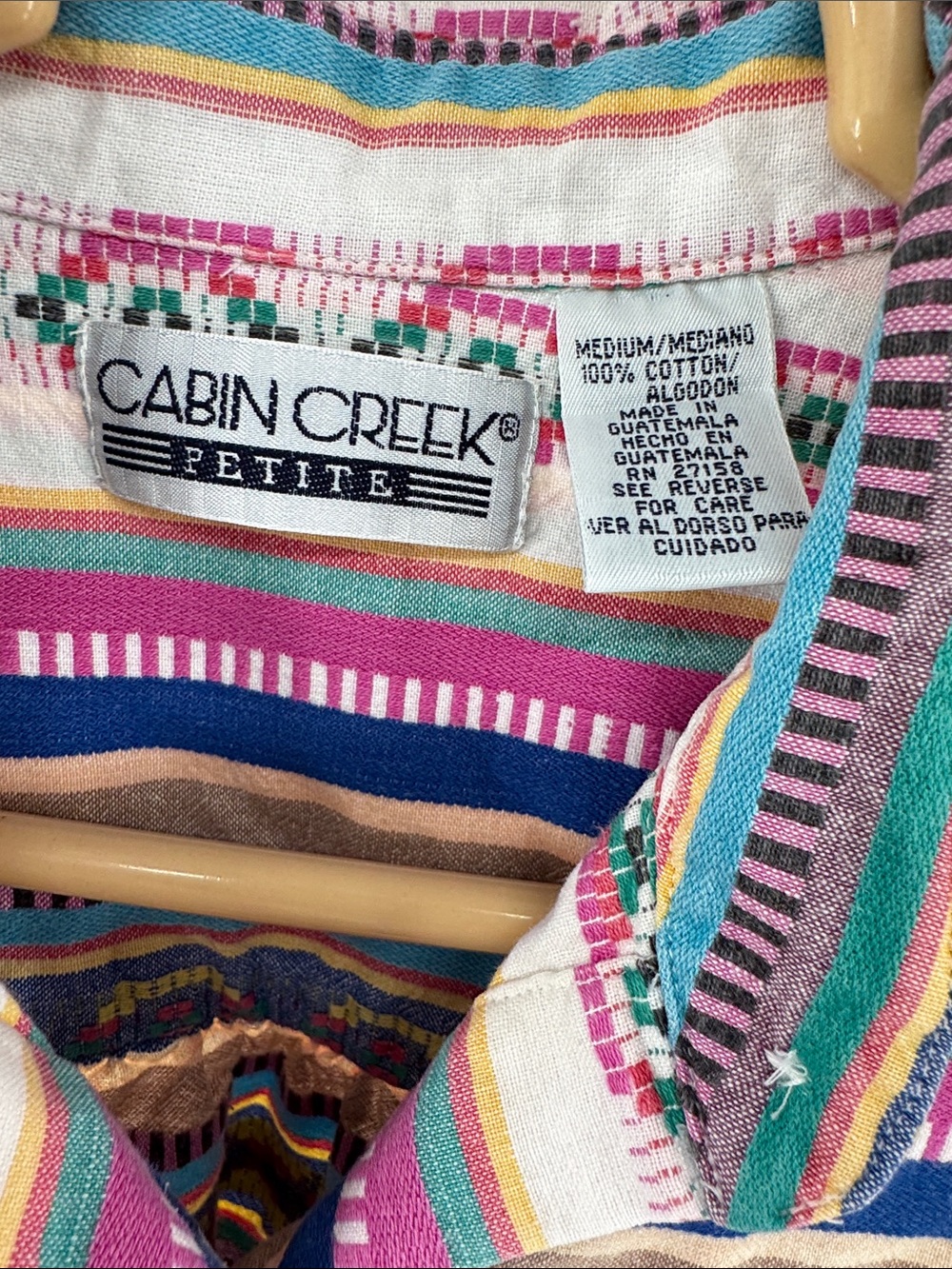 Cabin Creek Striped Multi-Color Cotton Top M vintage button up short sleeve - Picture 8 of 10